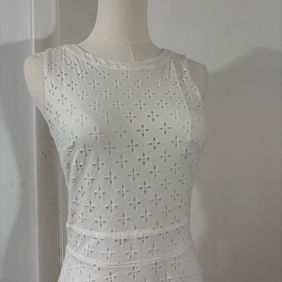 Ann Taylor LOFT White Eyelet A-Line Sleeveless Dress Sz 0 Bridal Floral Summer - Picture 4 of 15